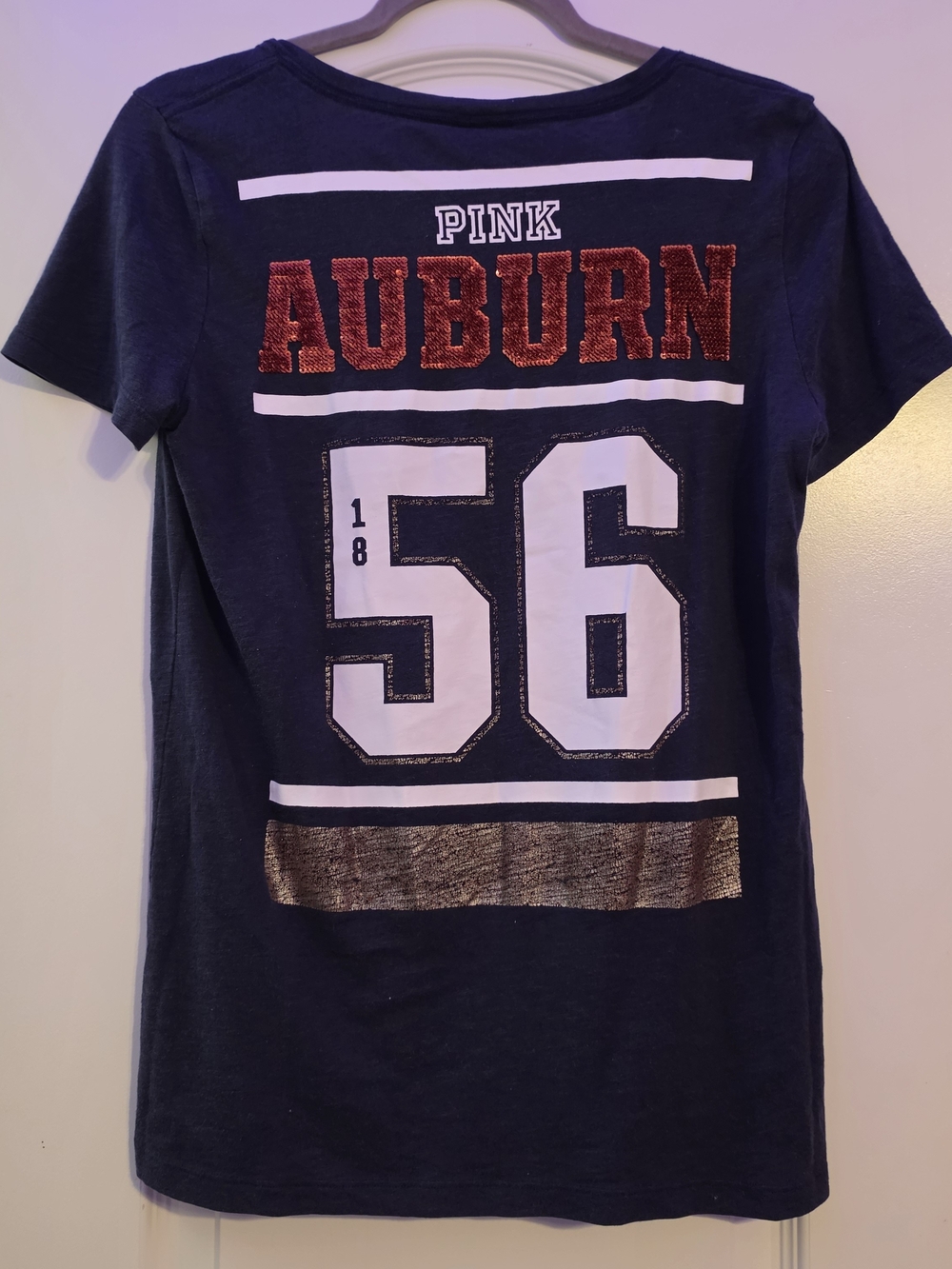 PINK Victoria's Secret Navy Auburn Sequin Graphic Tee